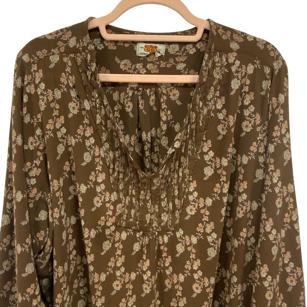 Route 66 Brown Floral Boho Peasant Blouse Women’s 3X/4X VTG Cottagecore Romantic