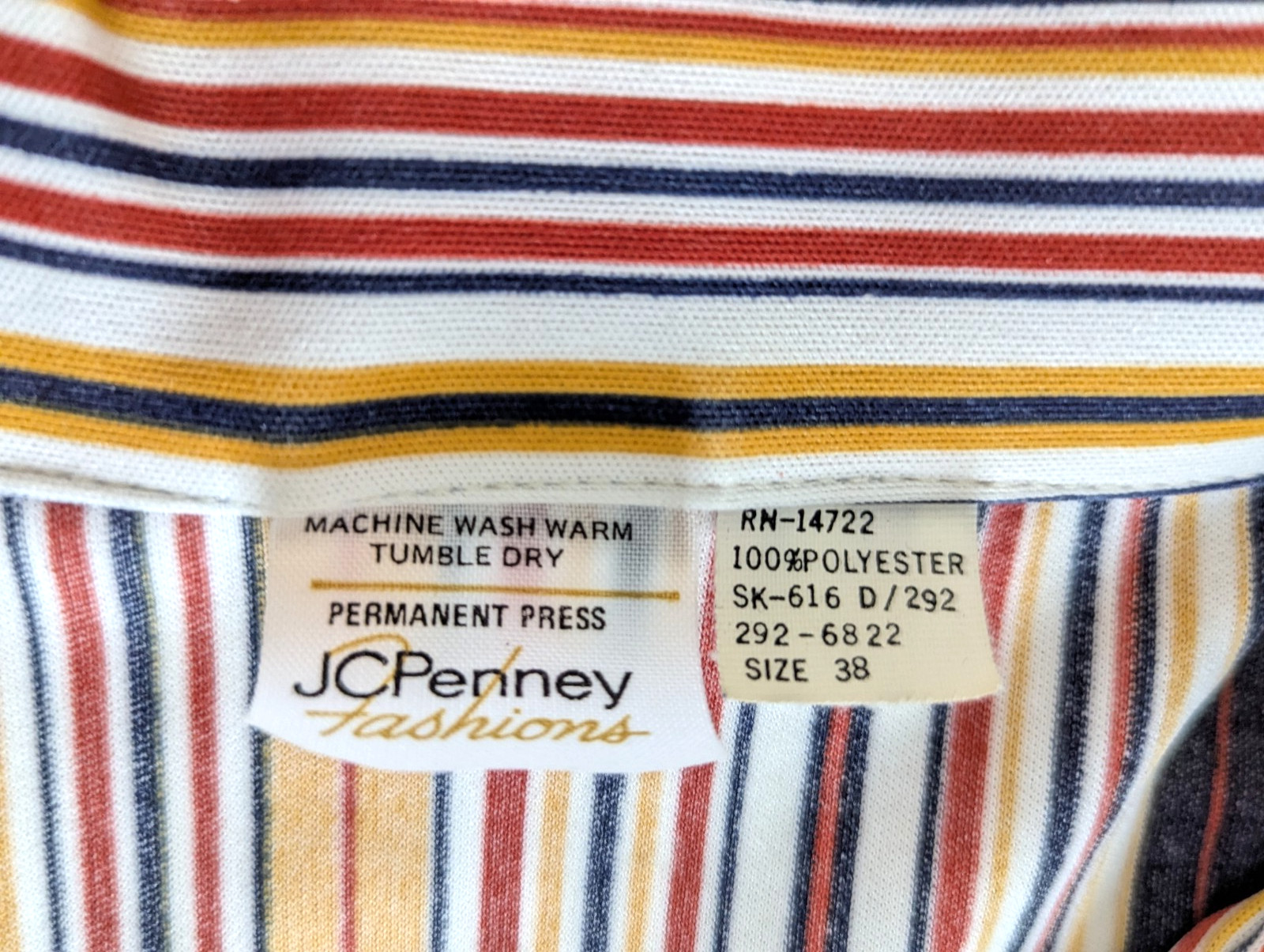 Vintage JC Double Knit Polyester Woman Striped Blouse Shirt Sz XL Short Sleeve