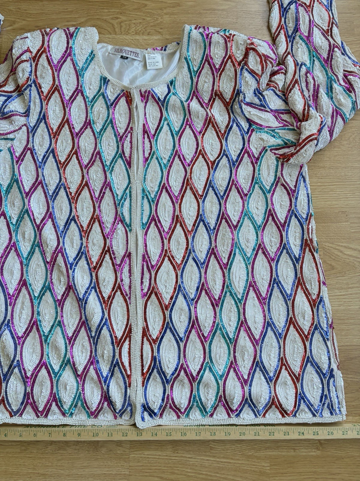 VTG 80s Sequin Beaded Geometric Silk Jacket Disco Glam Performance