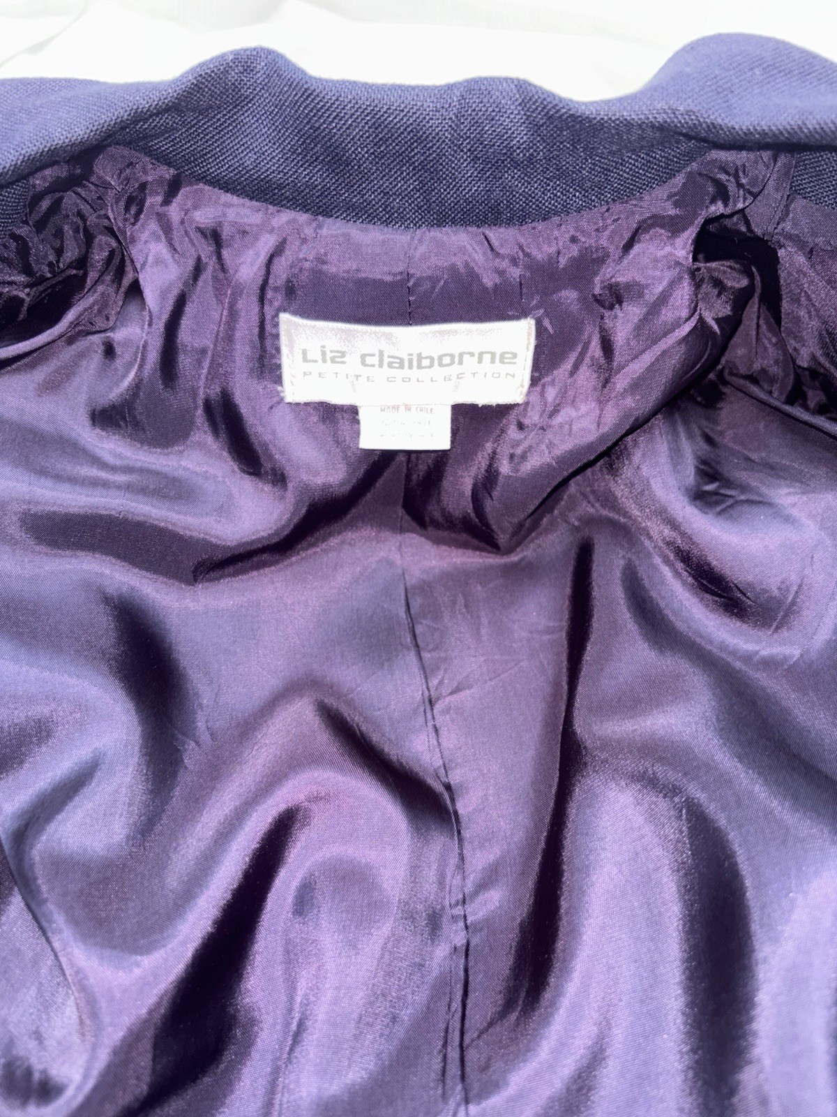 VTG Liz Claiborne Women Size 12P Double Breasted Gold Button Rayon Blazer Navy
