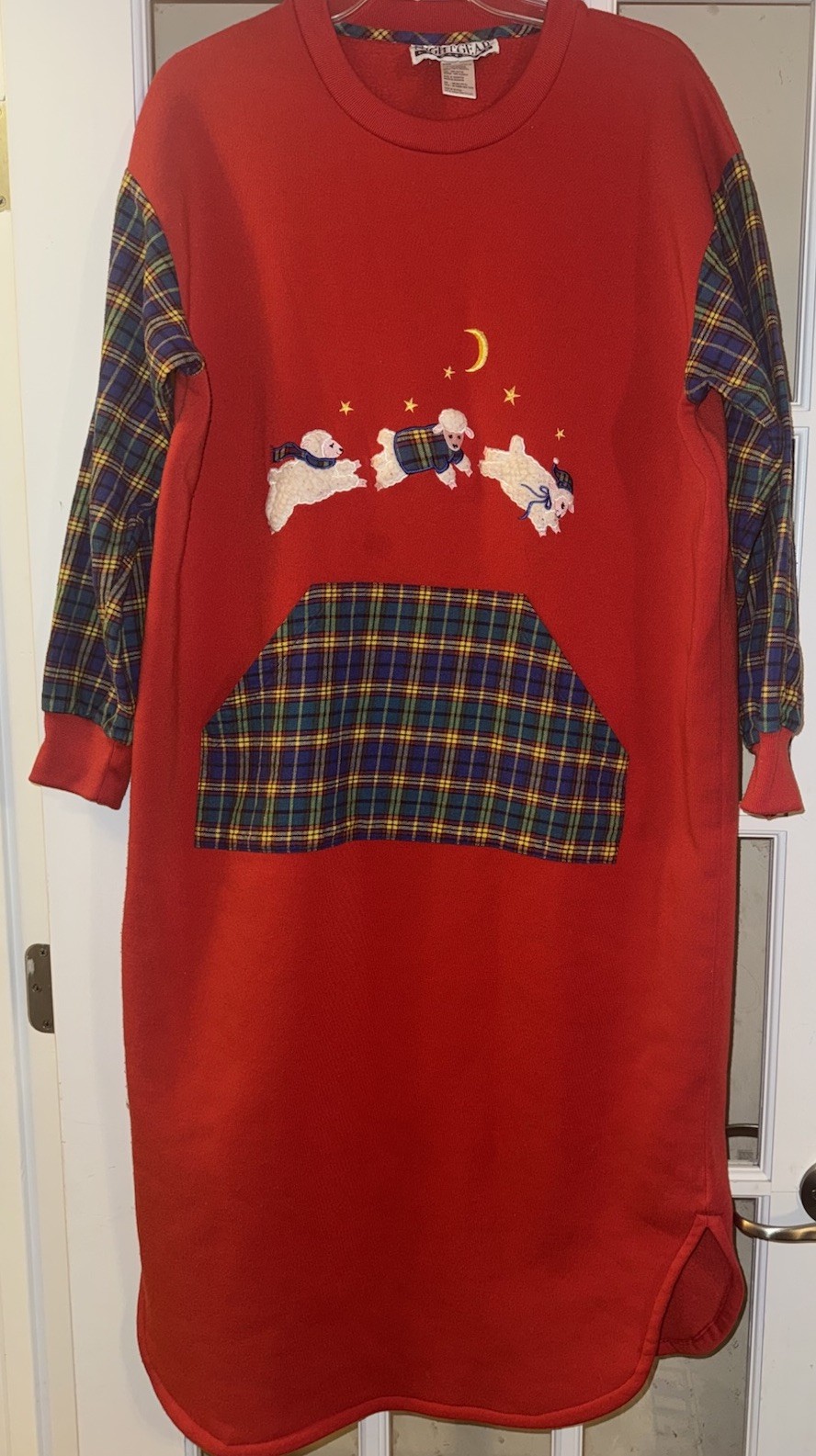 Vintage Night Gear Fleece Sweat Shirt Nightgown Loungewear Sheep Grannycore XL