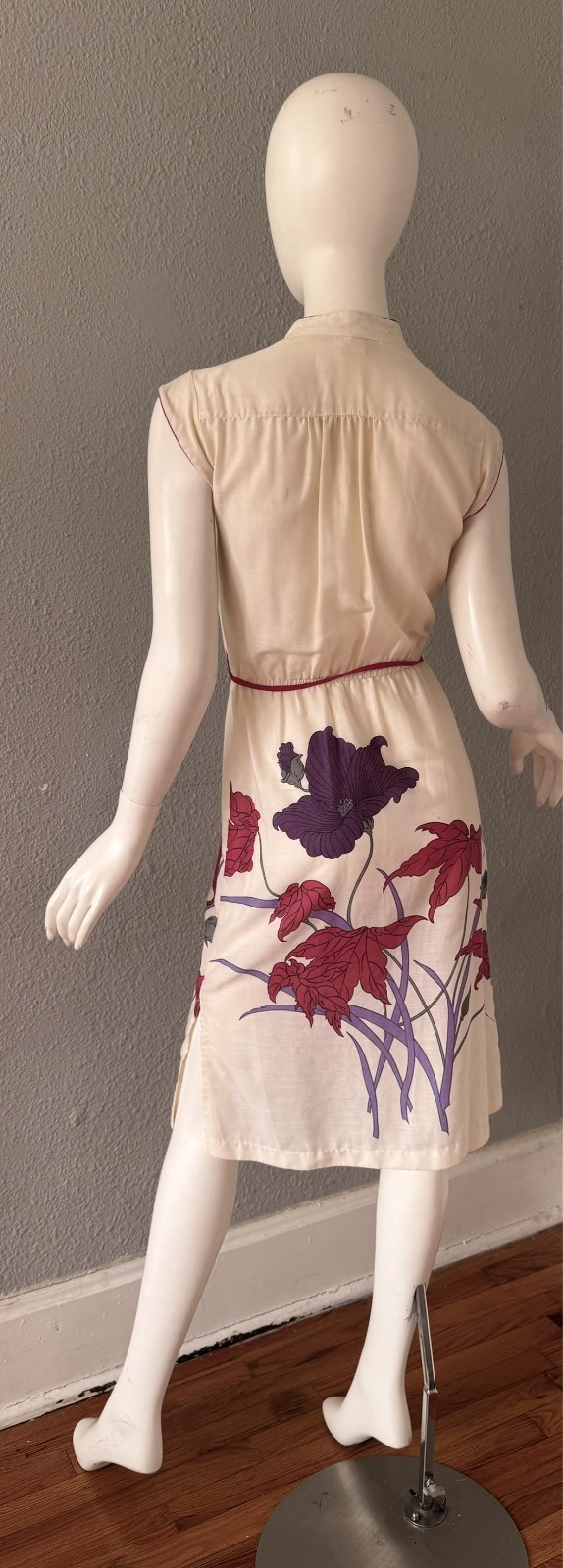 Vintage 70s Asian Inspired Mandarin Collar Floral Dress XS