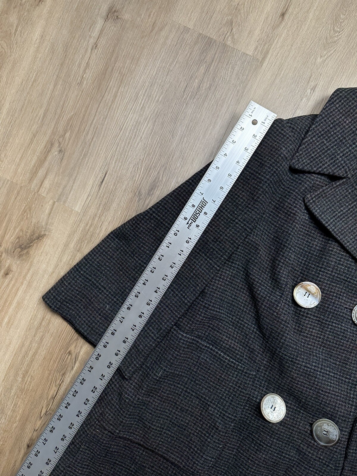 50s Vintage Double Breasted Houndstooth Grey Pea Coat Size Medium Bespoke