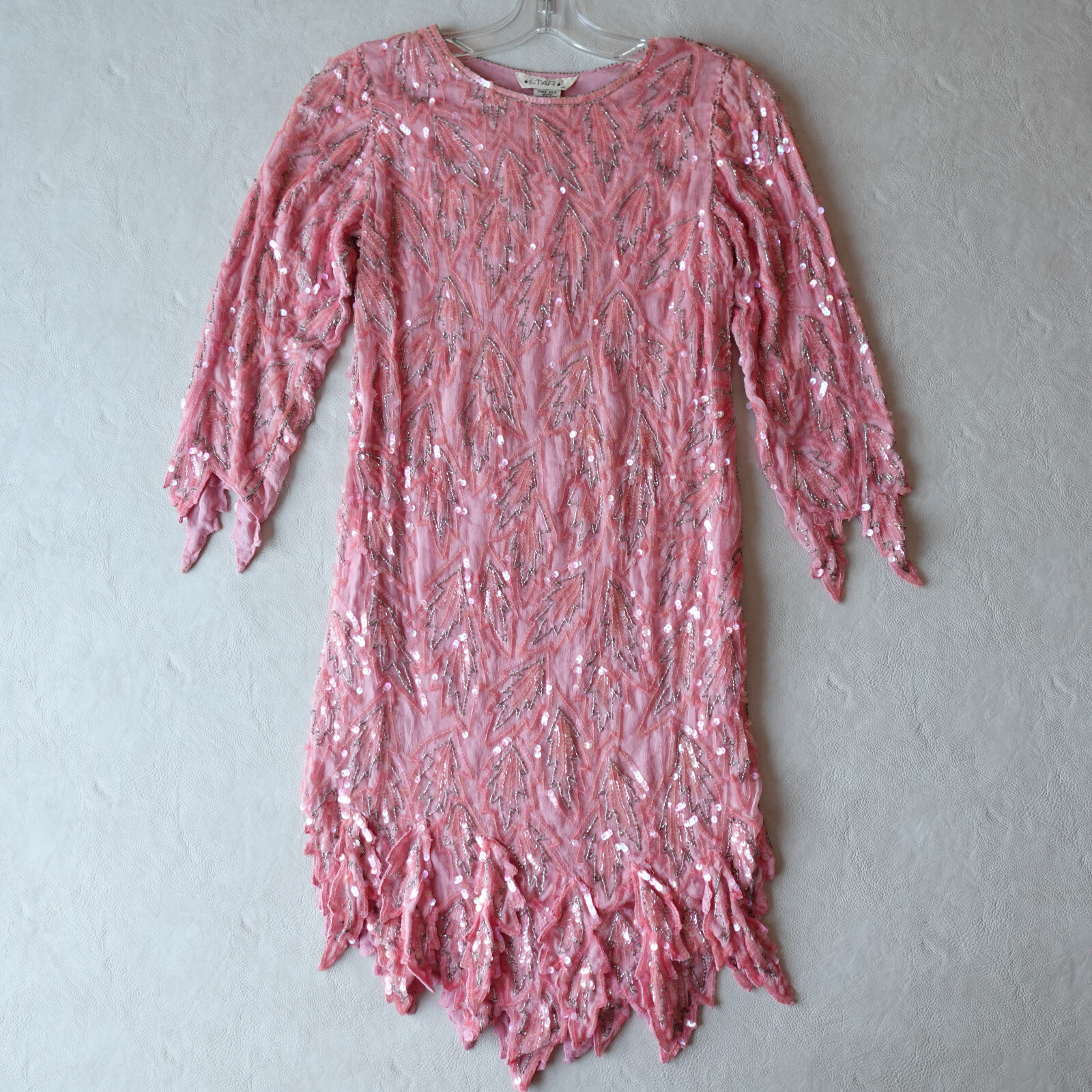 Vintage India Silk Beaded Sequin Dress Pink Party Cocktail Evening Retro