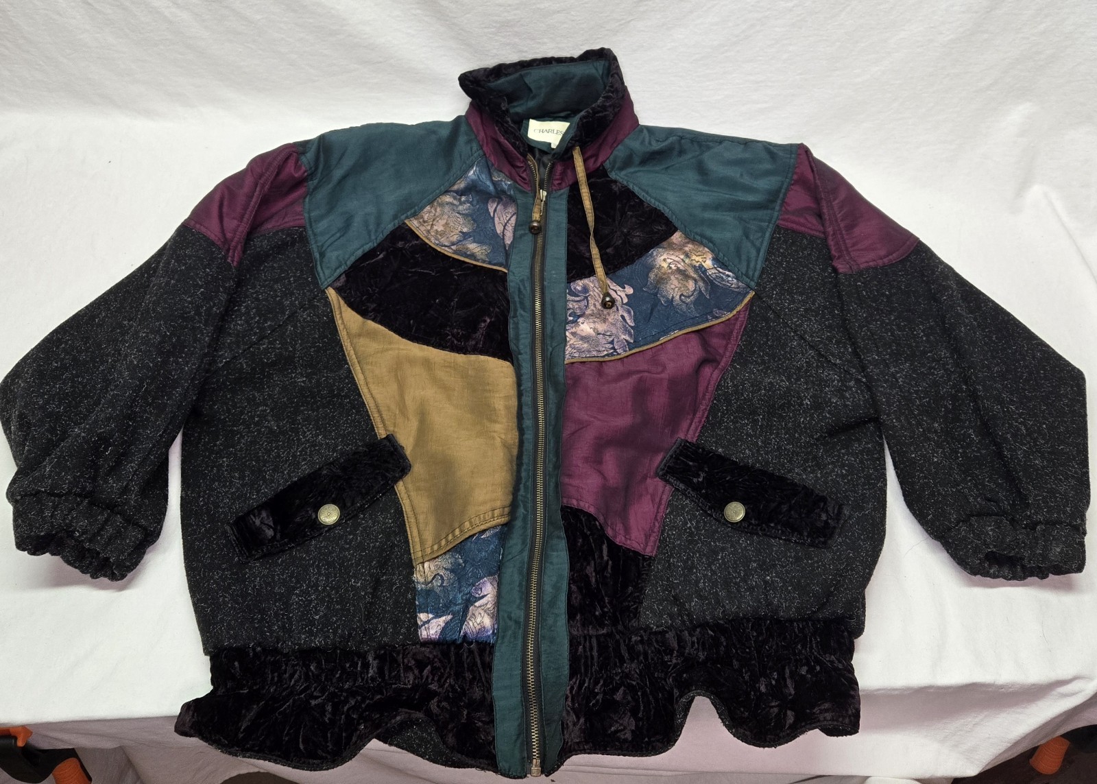 Vintage Charles Klein Women’s Jacket 2X Colorblock Patchwork 80s 90s