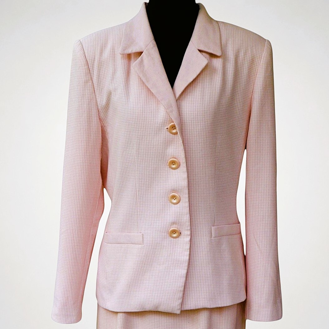 Vintage Women’s Size 10 Pink Microcheck Wool Blend 2pc Skirt Suit Kasper A.S.L.
