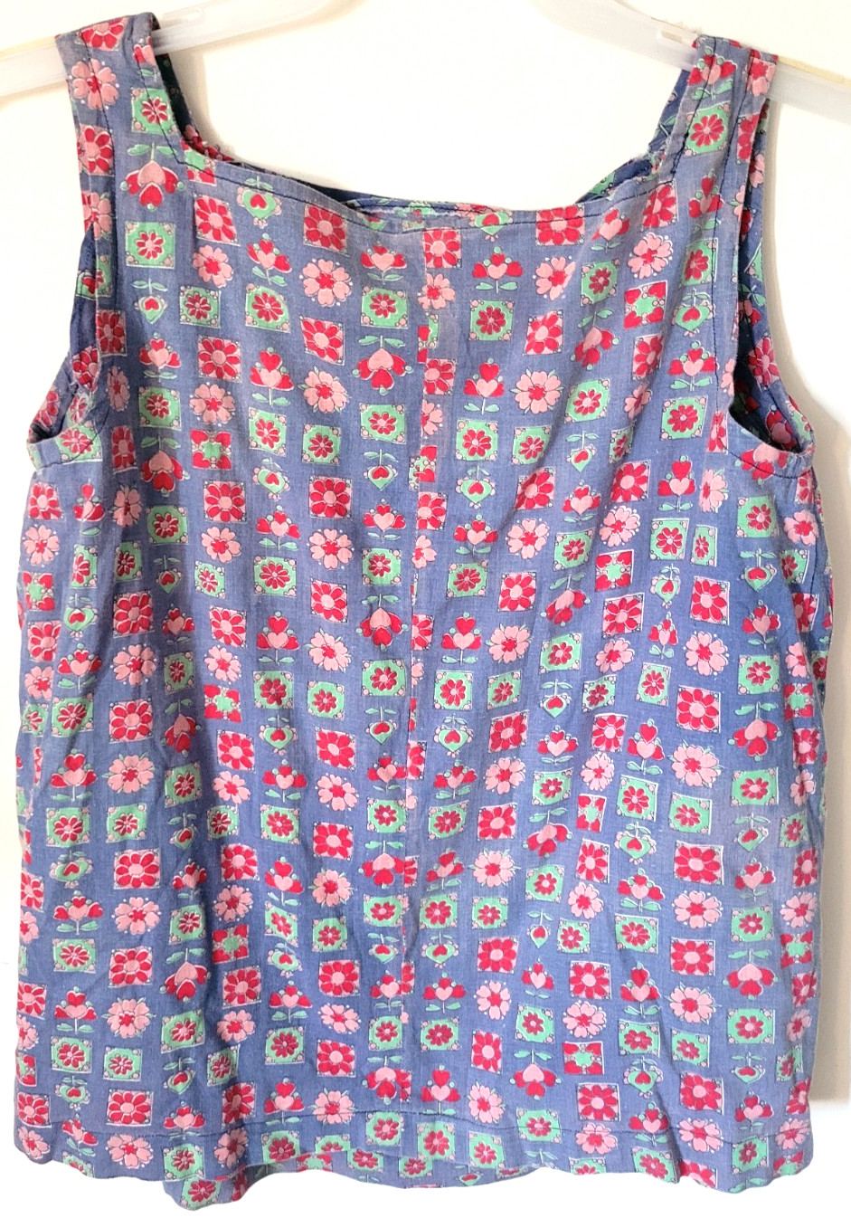 Vtg Maternity Hand Sewn Blue Floral Print Loose Tank Top S/M SZ 10? Unbranded