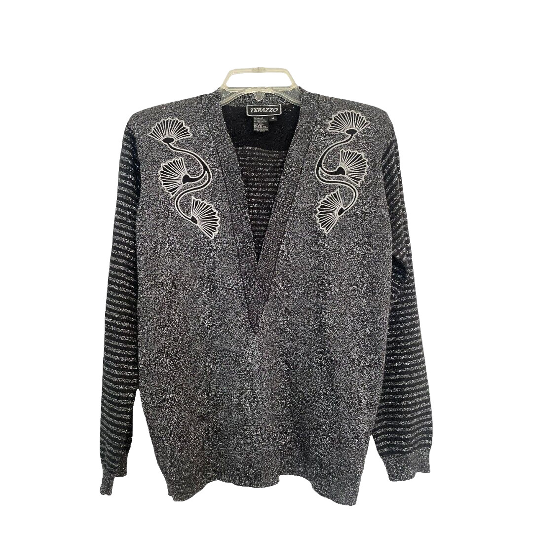 Vintage TERAZZO Metallic Fan Accent Pullover Lightweight Acrylic Sweater Size M