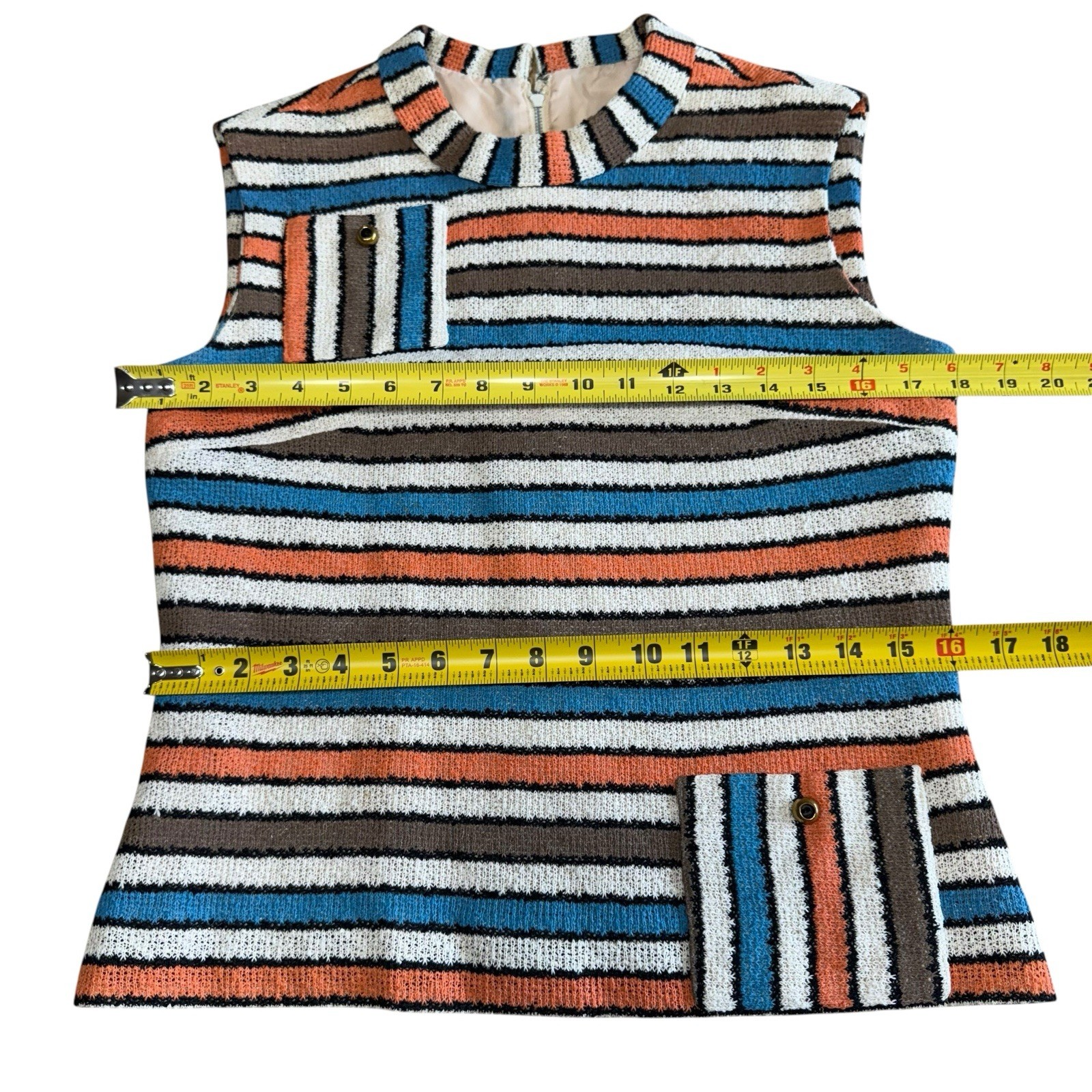 Vtg 60s Mod Striped Top Irish Linen Sleeveless Retro 14 (medium) Back Zipper