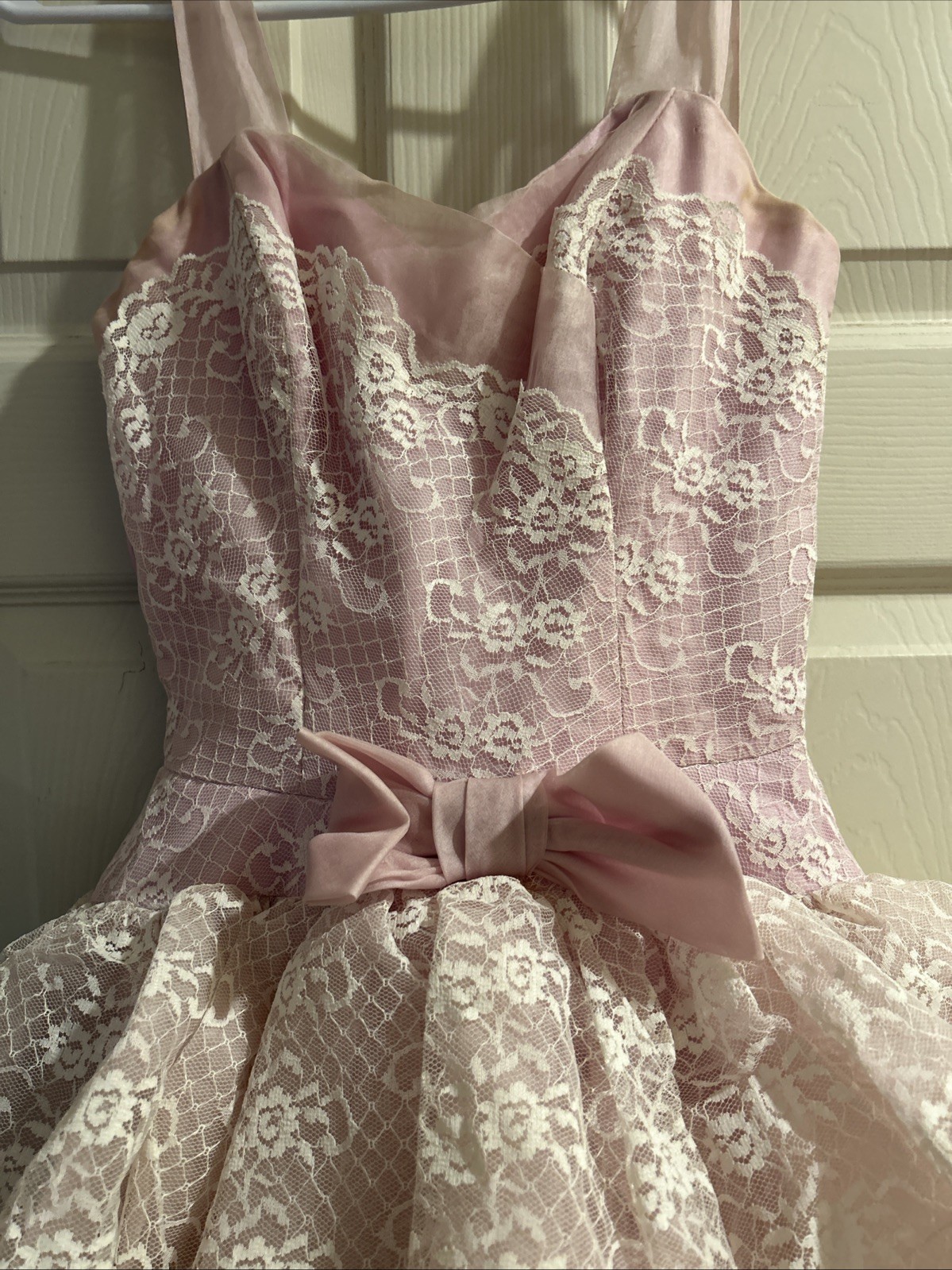 1950 Vintage Pastel Pink Tiered Ruffled Tulle Dress Gown Cup Cake Union Made