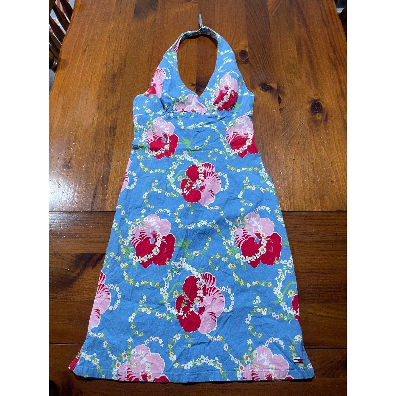 Tommy Hilfiger Jeans Vintage Womens 100% Cotton Floral Halter Dress Size Small