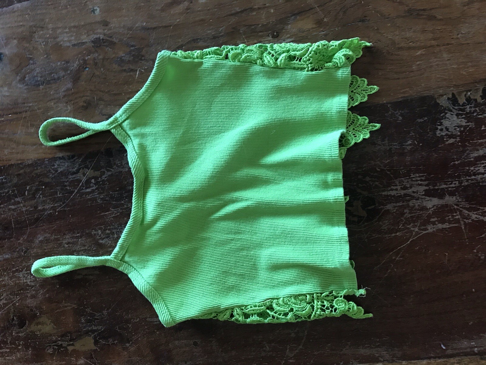 VTG 90s bright like green lacey crop top layered design cotton fabric cheerful