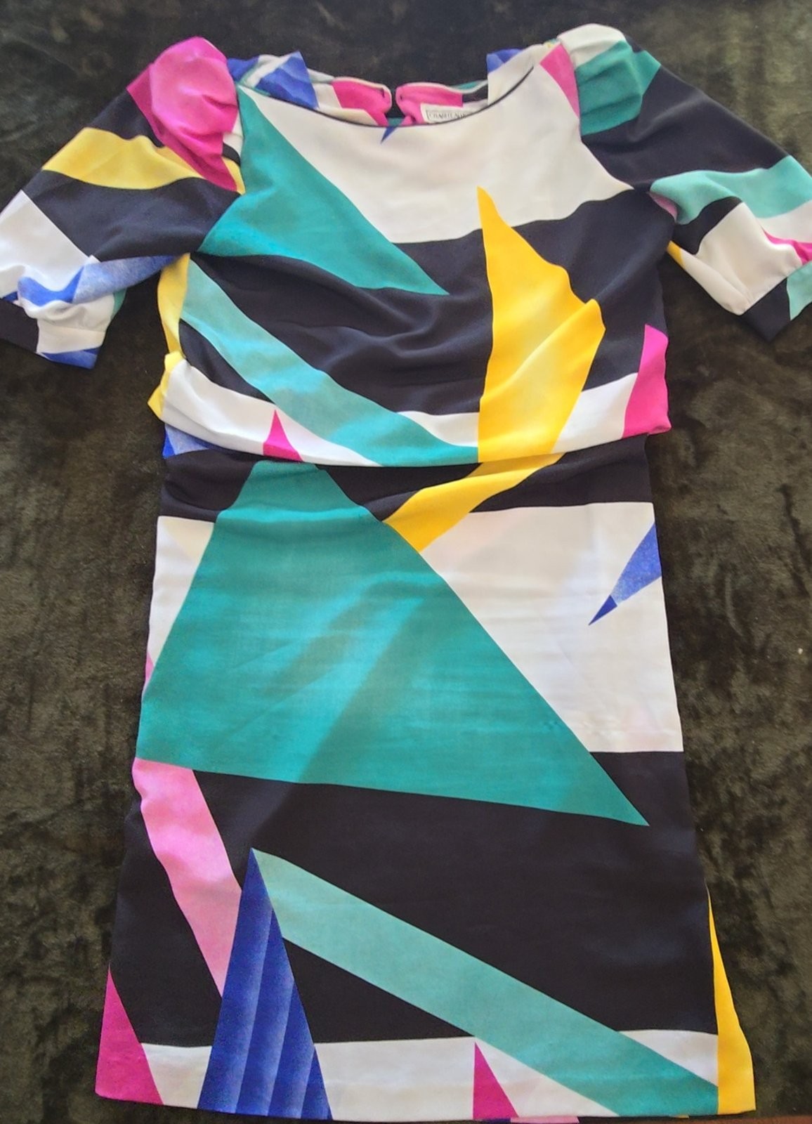 Vintage 80s Charlee Allison for Eljay Geometric Color Block Dress Size 11/12