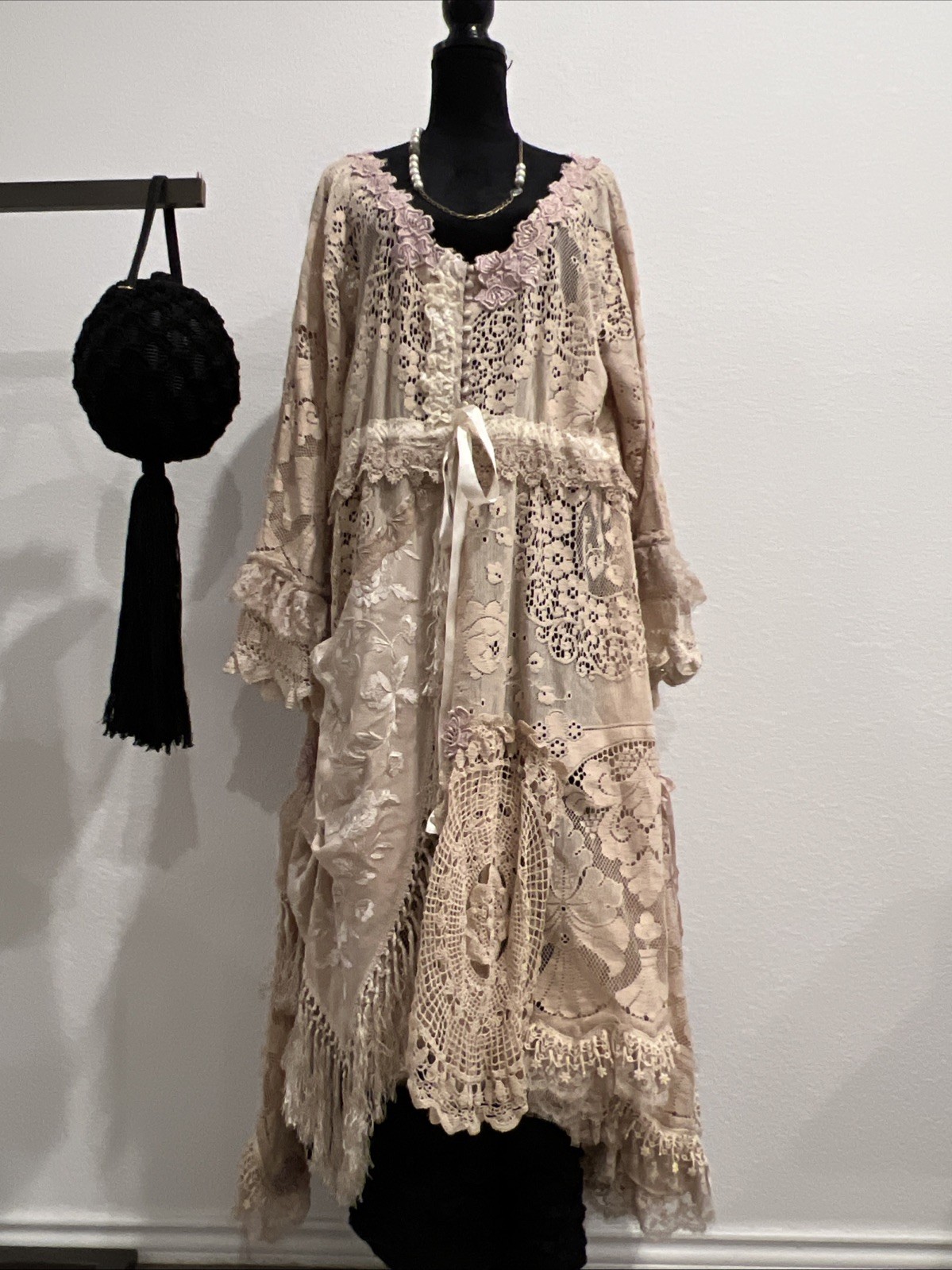 Vintage Kitty Lace Victorian Duster Handmade Dress Sz 2X (item A29)