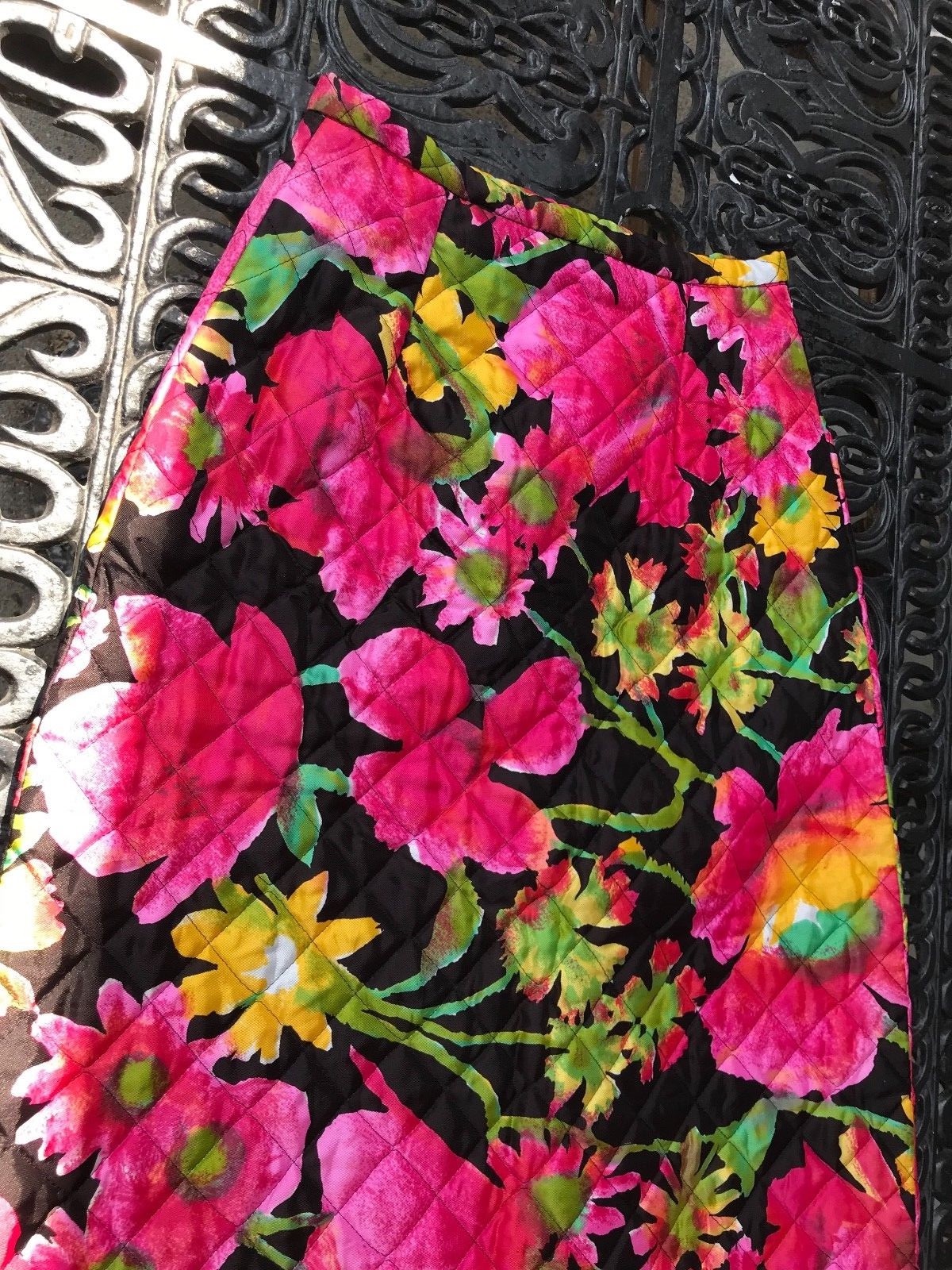 Vintage Skirt Quilted Long Length Floral Print Button Down A Line 24″ Waist S