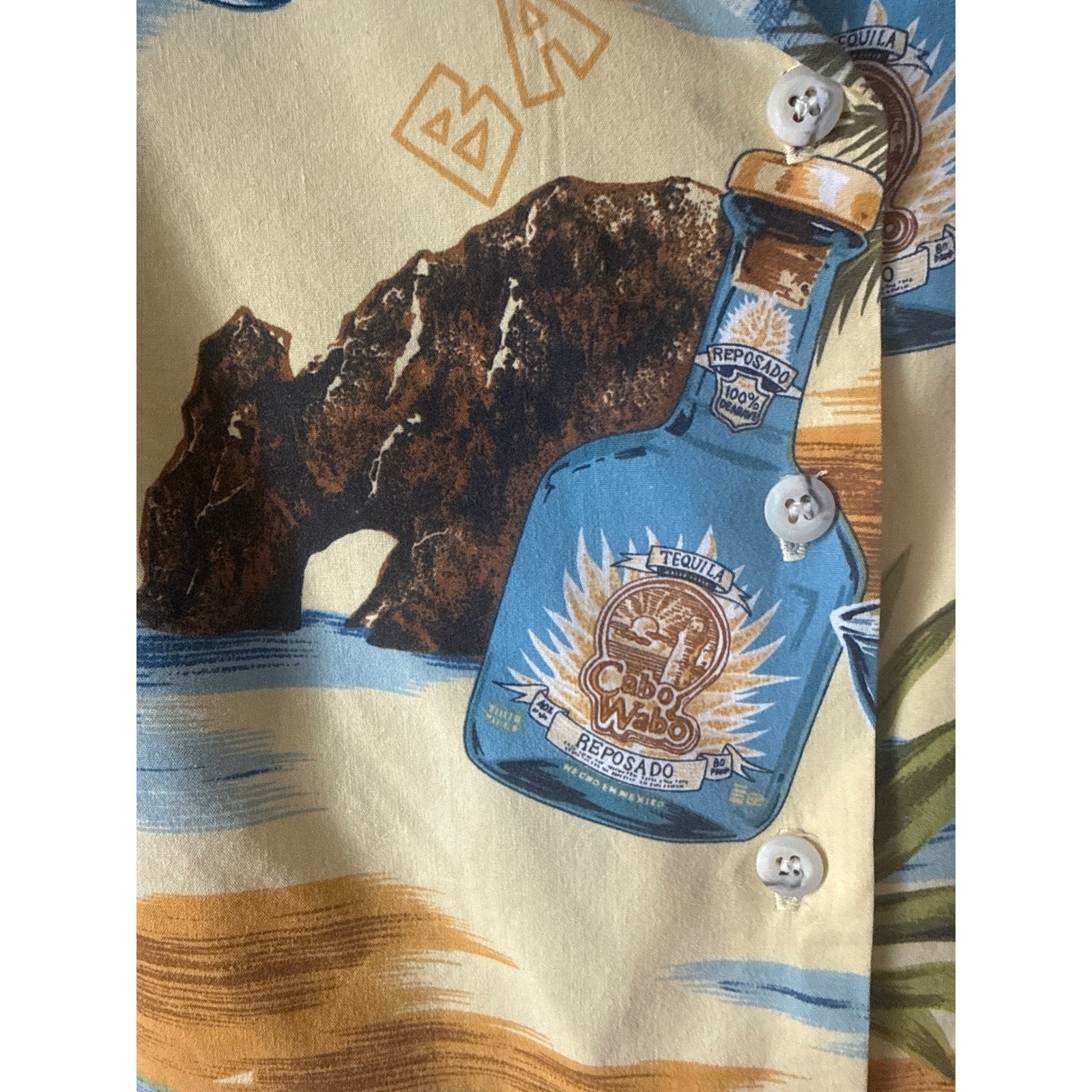 Tori Richard Aloha Shirt Womens M Yellow Cabo Wabo Vintage Hawaiian Beach