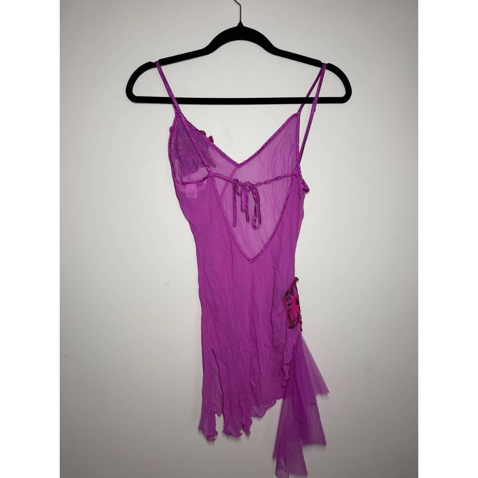 Y2K Vintage Victorias Secret Silk Slip Dress Purple Pink Floral Sheer Mini Small
