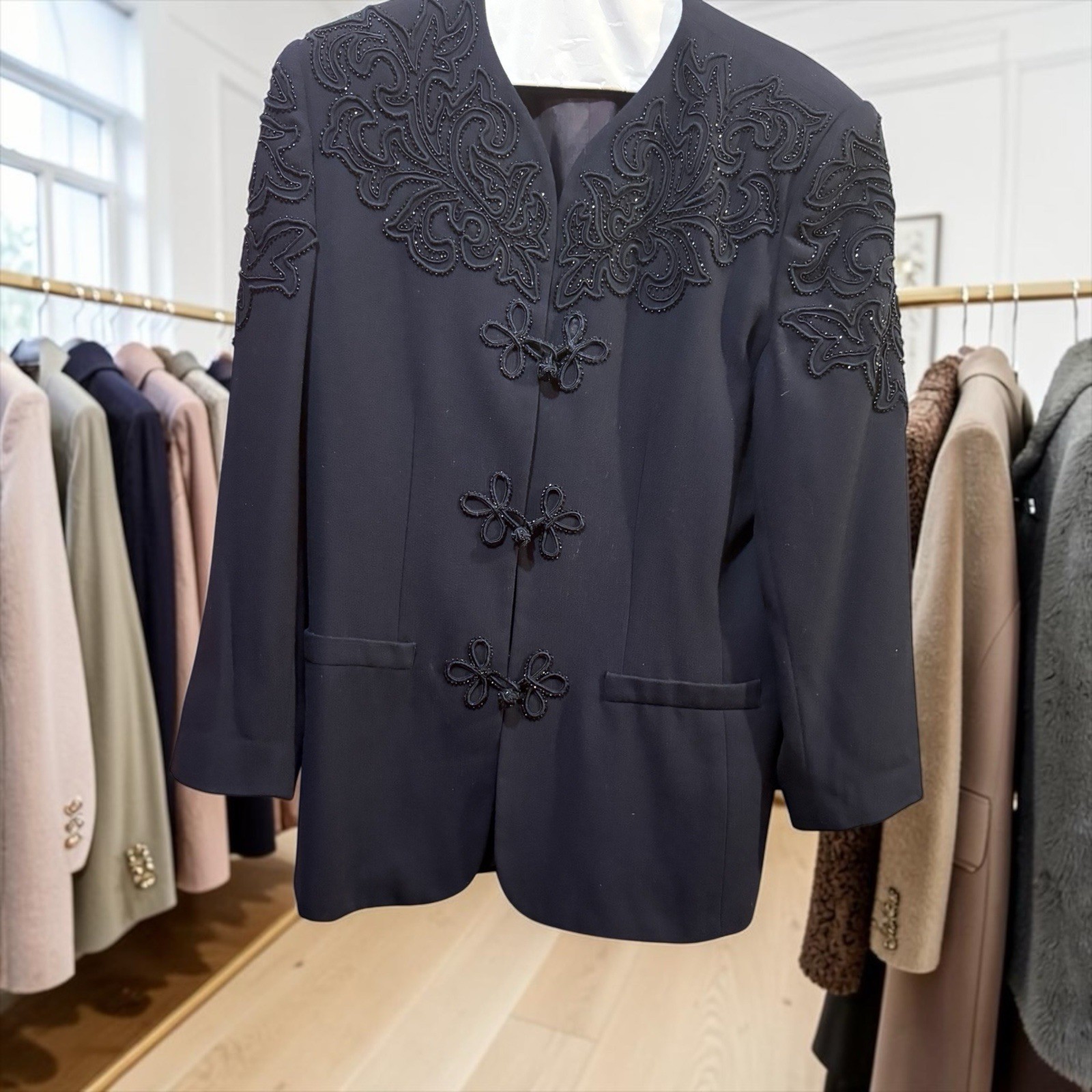 Vintage Nicole miller Black Beaded Embellished Blazer Size 10 80’s, 90’s