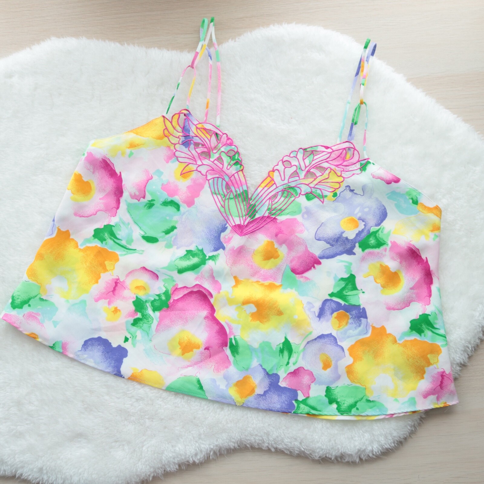 90s Victorias Secret Gold Label Floral Multicolor Double Strap Cami Top Size S/M