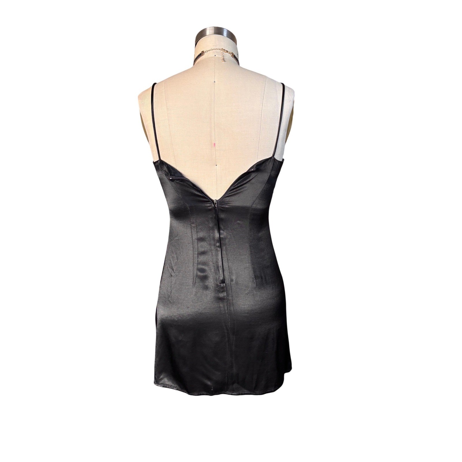 Vintage Byer Too! California Slip Dress Satin Mini Spaghetti Strap XS Black
