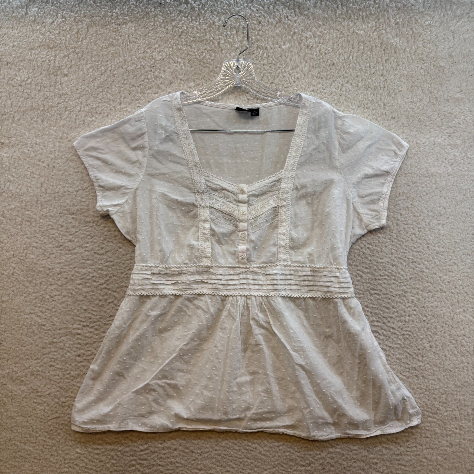Y2K Vintage Babydoll Top 1X XL White Milkmaid Peasant Cottagecore Edwardian