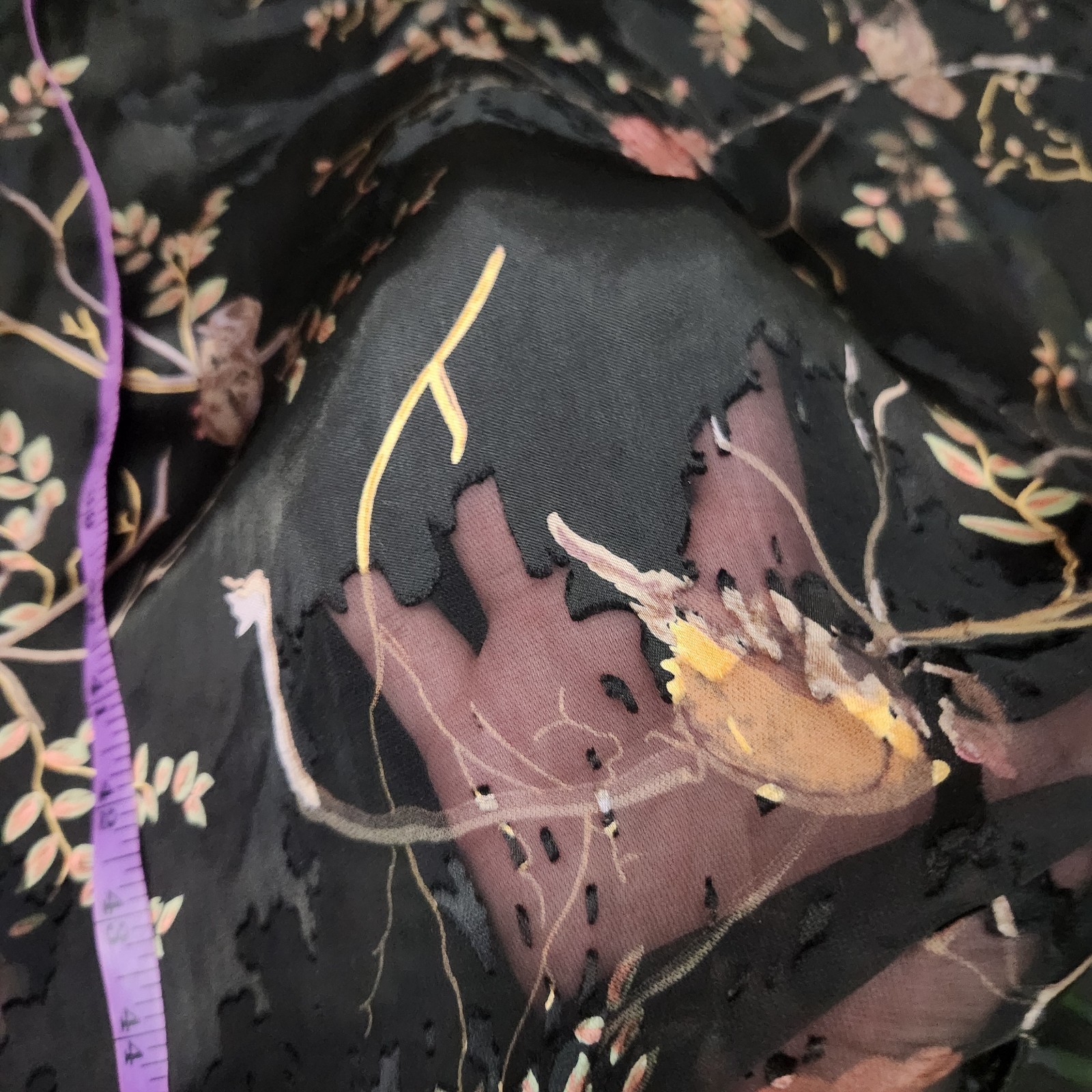Citron Santa Monica Vintage 90s Sheer Silk Black Velvet Midi Dress