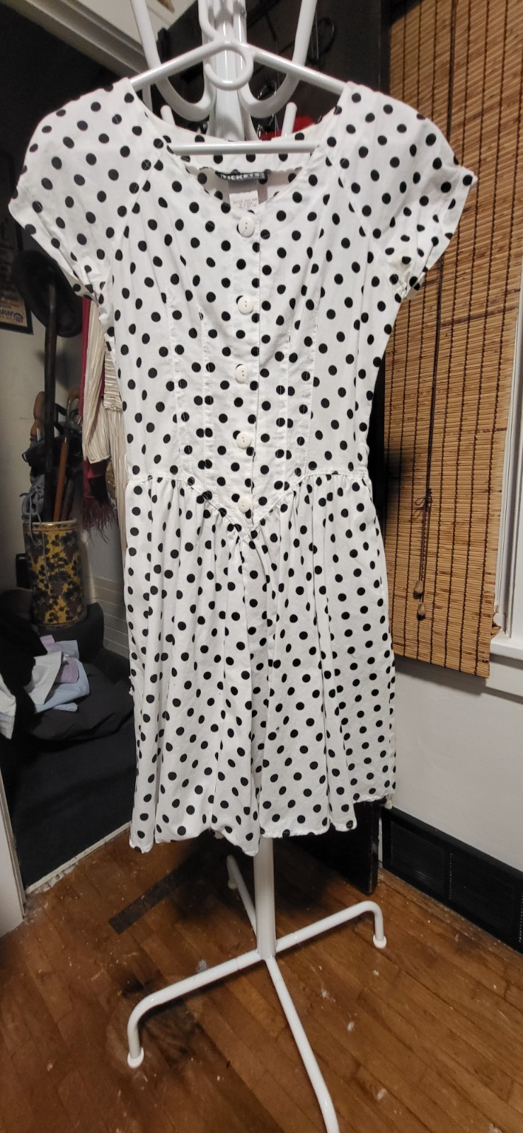 Vintage Tickets California Black & White Polka Dots Dropped V Waist Dress 5/6