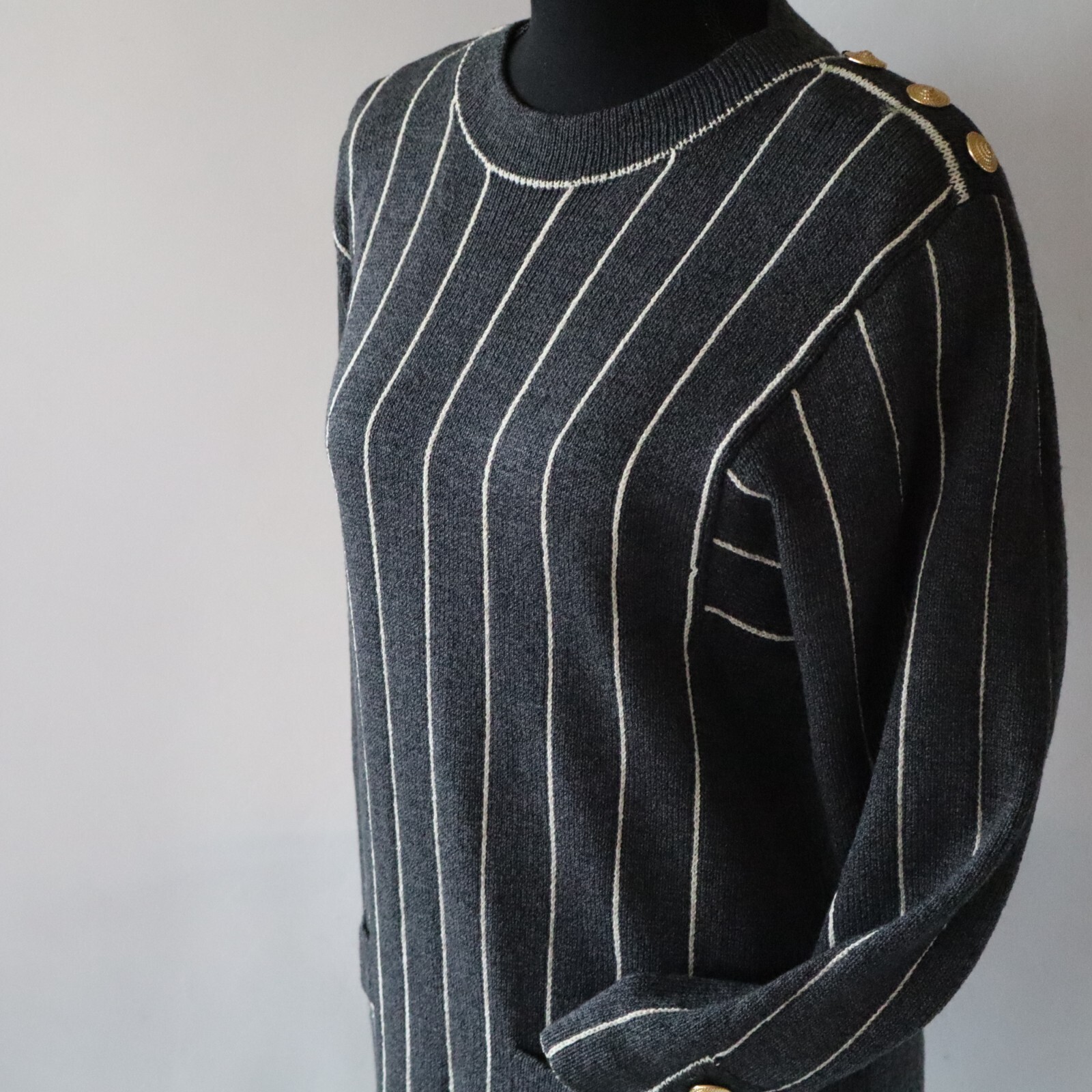 Vtg Don Sayres Wellmore Wool Knit Dress Navy Blue Pinstripe Long Sleeve Sz 10