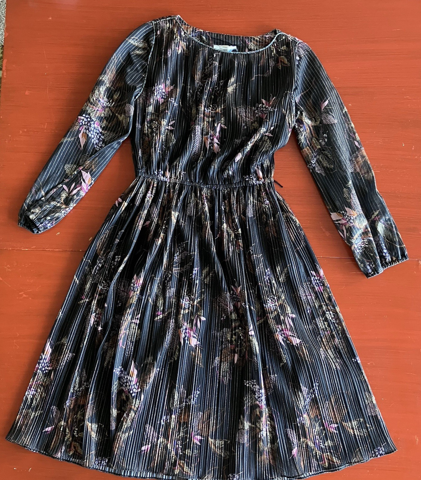 Sexy Vintage 70s Shimmery Sheet Black Dress With Metallic Braided Trim sz 8