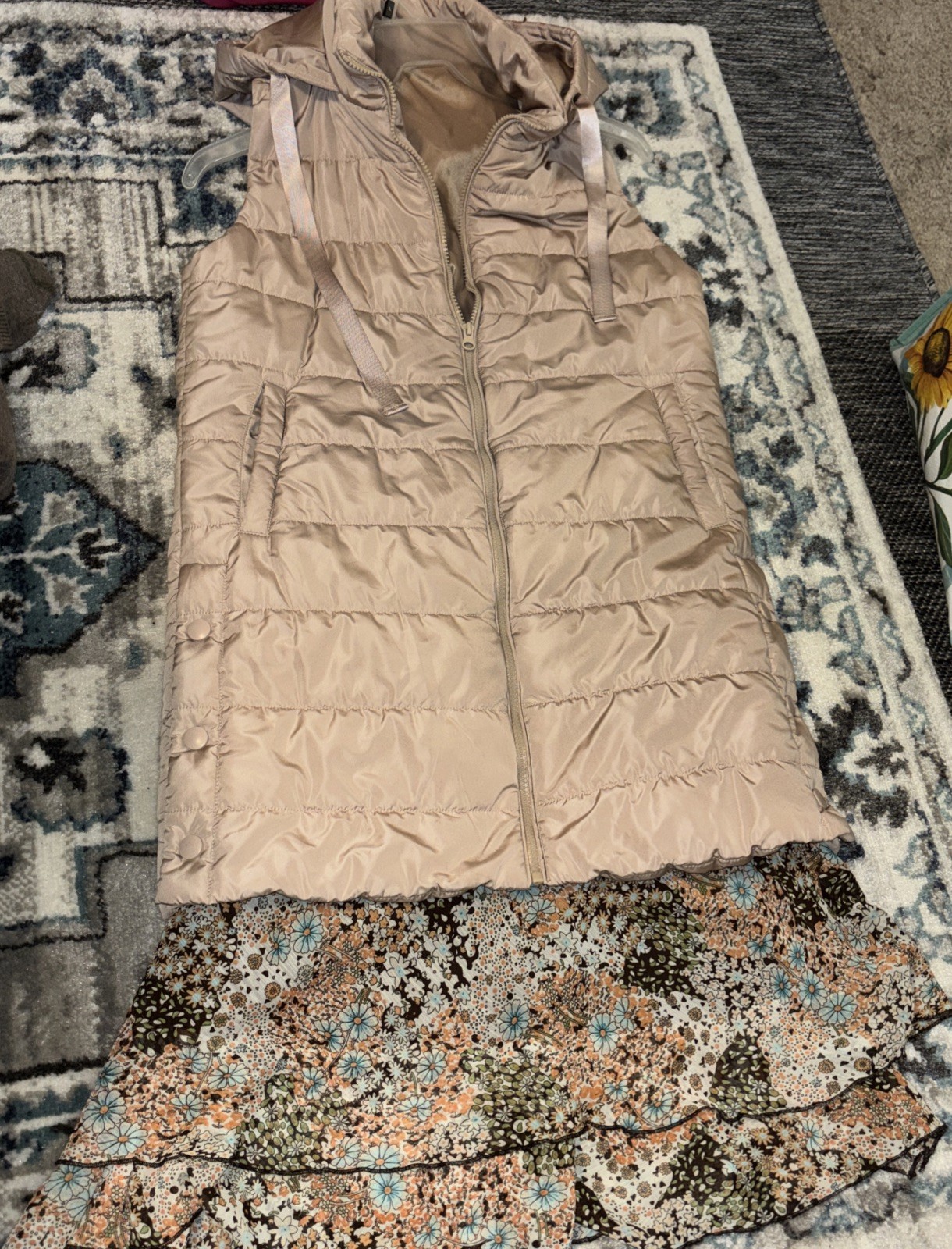 BUNDLE :Khaki Long Vest & Briggs, New York : Vintage Floral Skirt-Sz: M