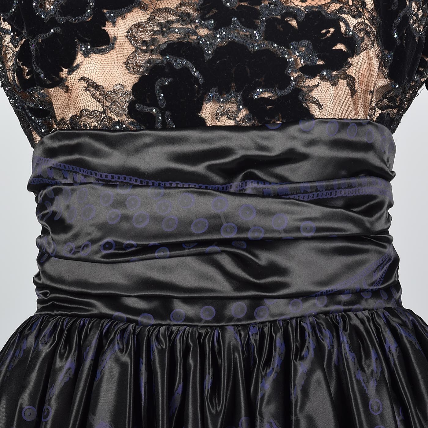 M Vintage 1980s 80s Zandra Rhodes Designer Black Formal Evening Gown Maxi Dress