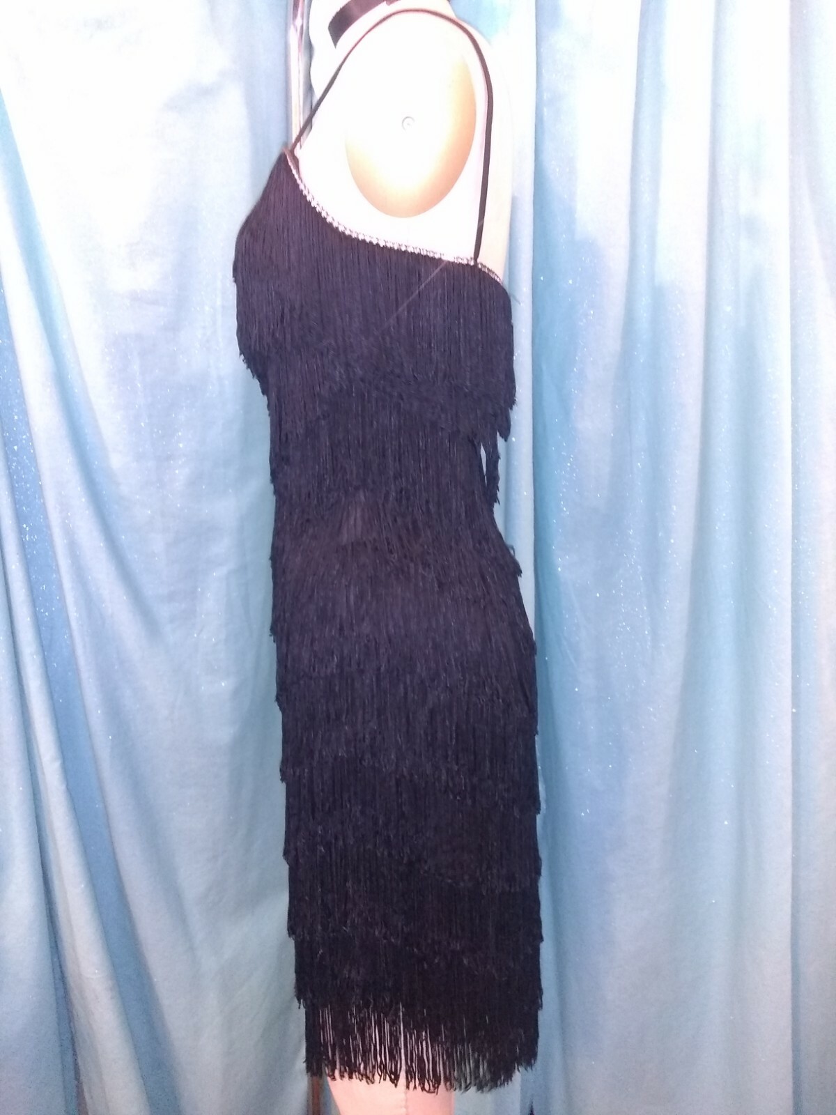 Vtg 20s Flapper 70s Dave & Johnny Joseph Lara Rhinestone Fringe DISCO mini Dress