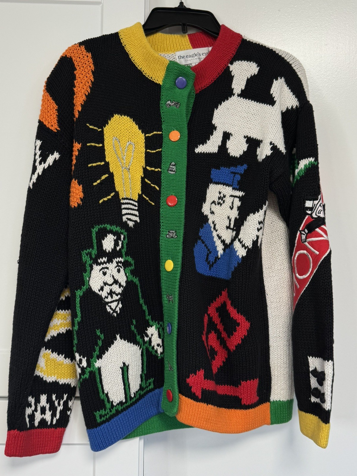 Monopoly Game Cardigan Sweater The Eagle’s Eye Rare Vintage 1990s Large
