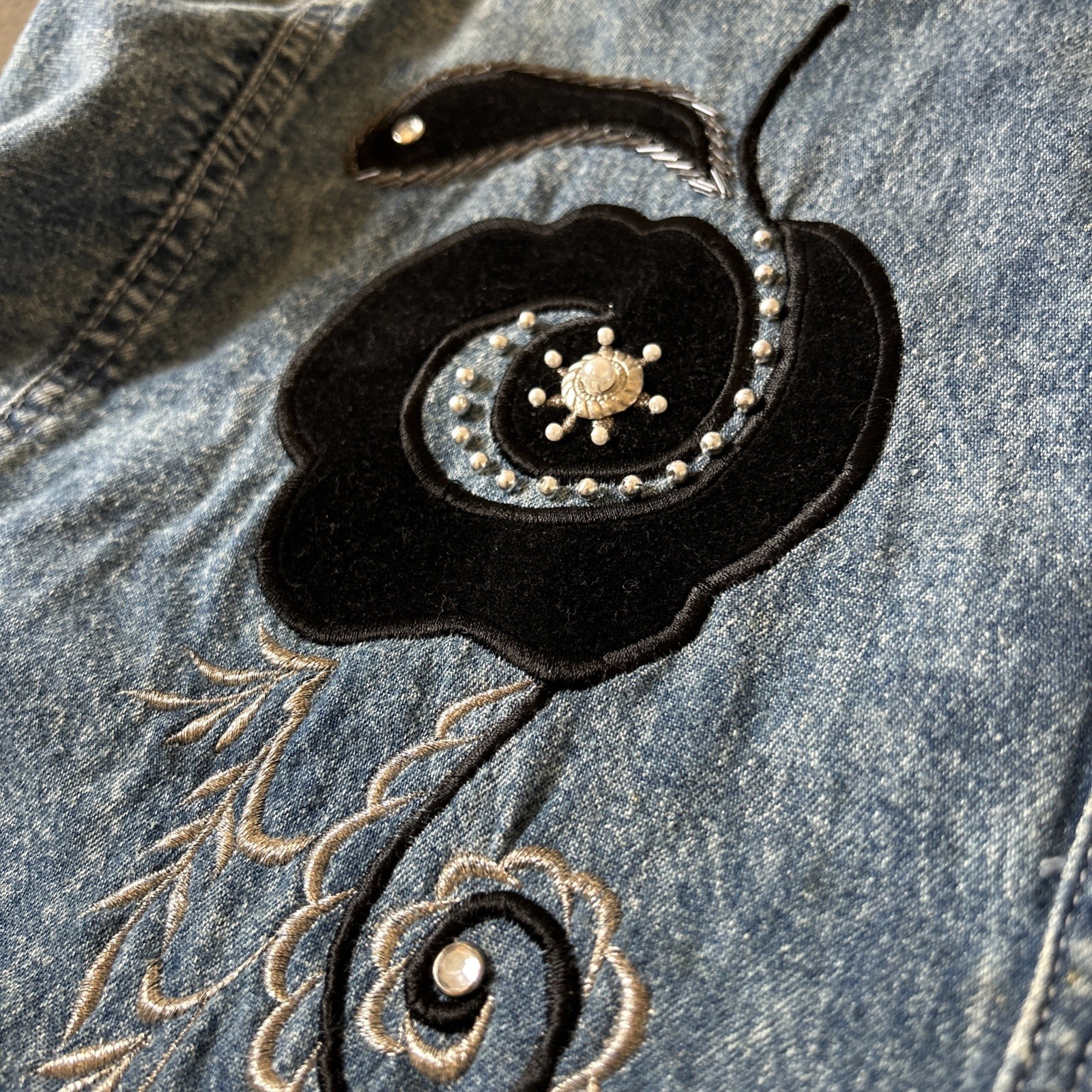 Vintage 80s Denim Dress Medium Andiamo Italia Western Country Embroidered