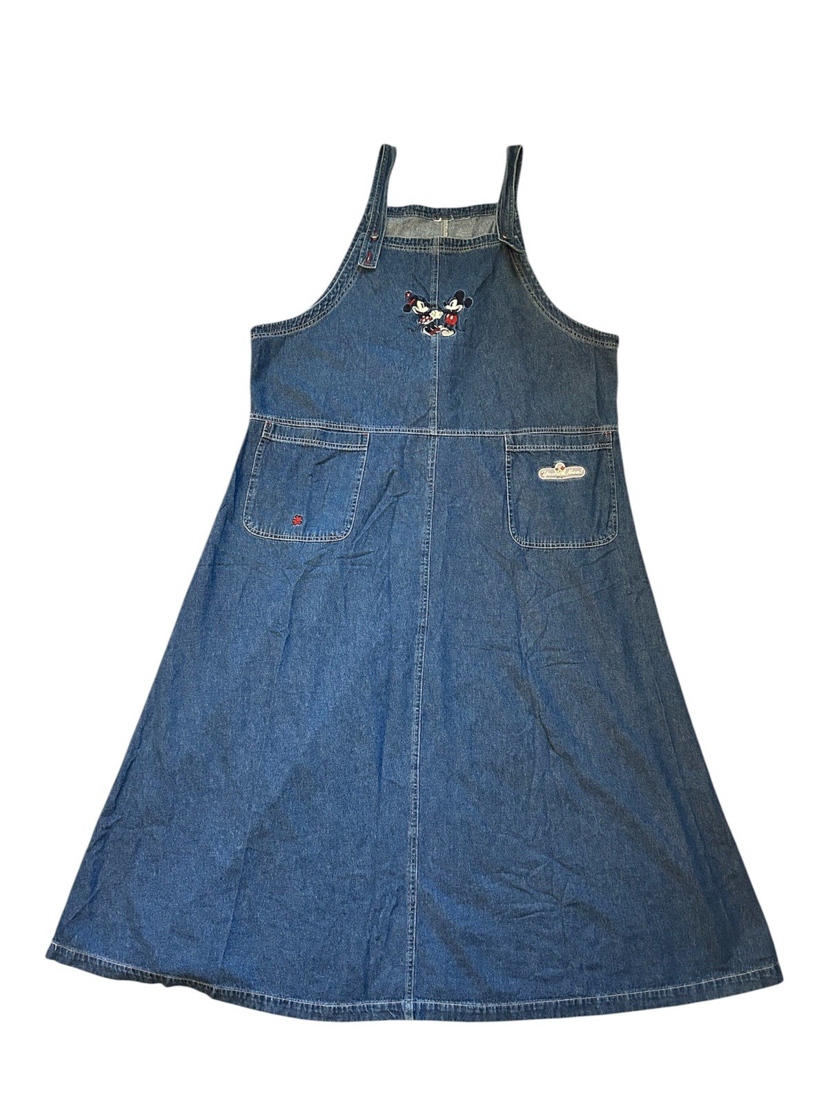Vtg Disney Store Embroidered Mickey Minnie Denim Overall Dress Approx 18-20W*