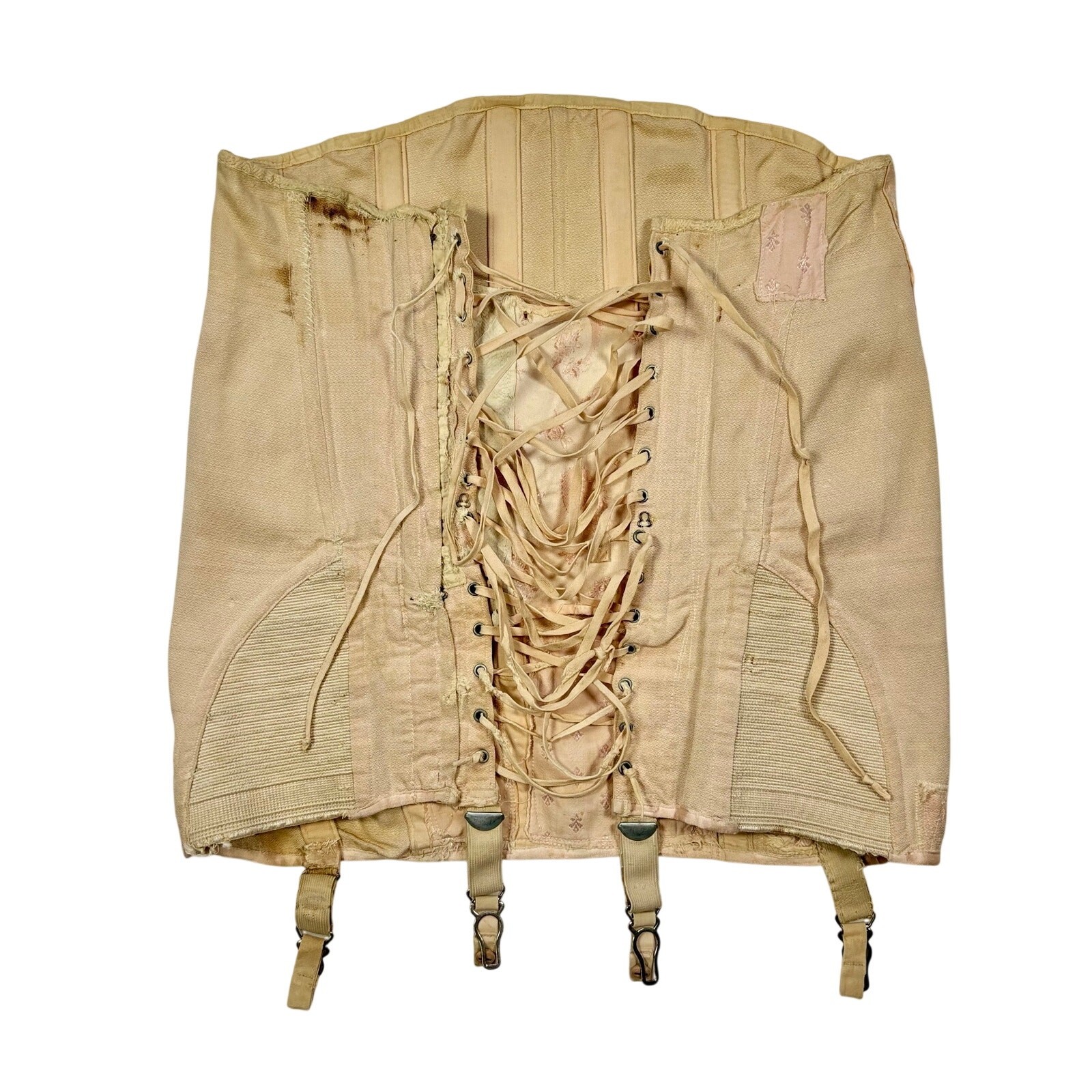 Vintage 1930s Step In Laced Girdle Corset Coutil Fabric As Is Steel Boning