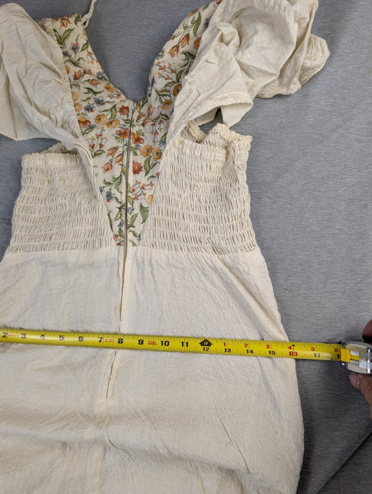 Terri Juniors California Vintage 70s Ivory Floral Maxi Prairie Boho Dress Size 9