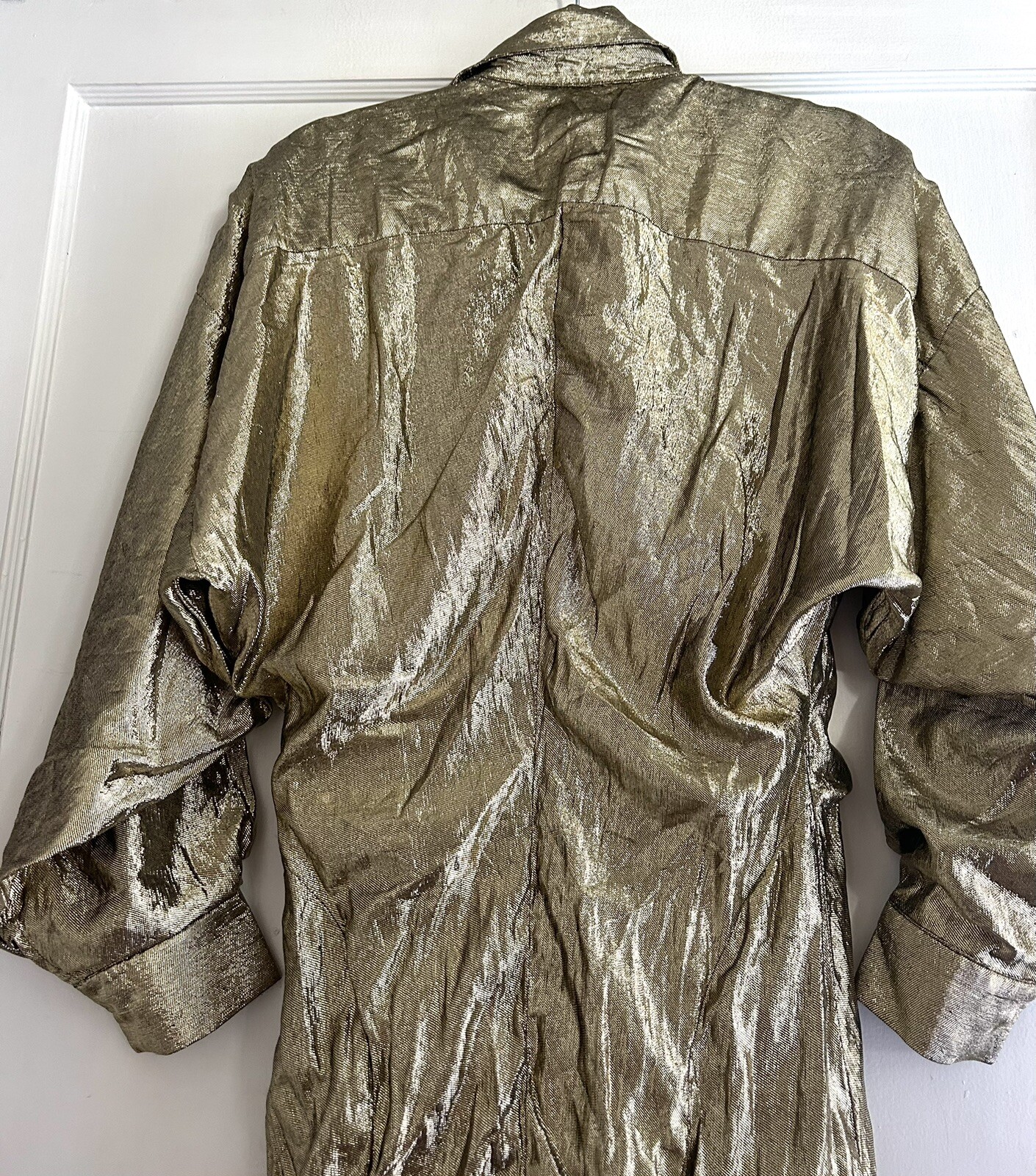Vintage Norma Kamali OMO Gold Metallic Lamé Gown Dress Size XS S