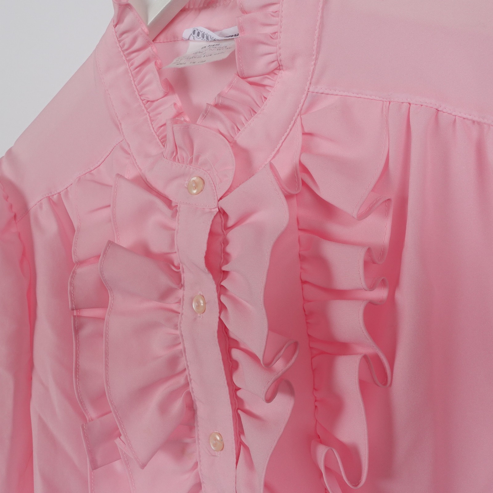 Vintage Donn Kenny Womens Large Ruffle Long Sleeve Button Modest Granny Pink