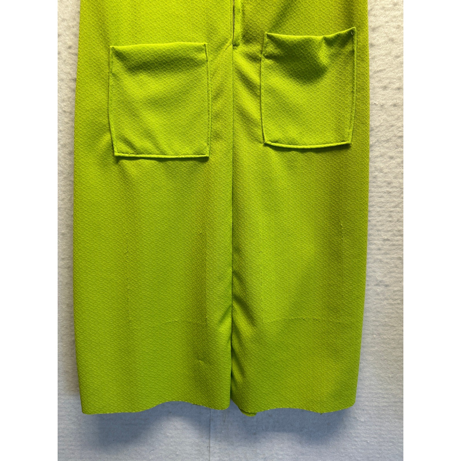 Vintage JCPenney Lime Green Housecoat Dress Front Zip Pockets Medium Cottage