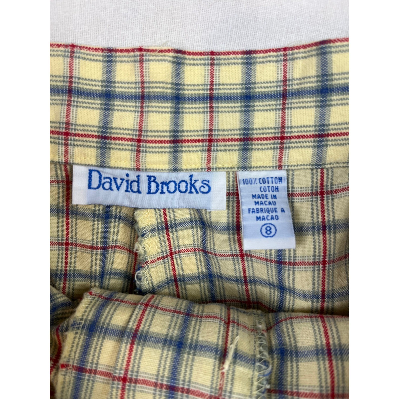 David Brooks Vintage Plaid High Waisted Pleated Shorts Yellow Blue Red Size 8
