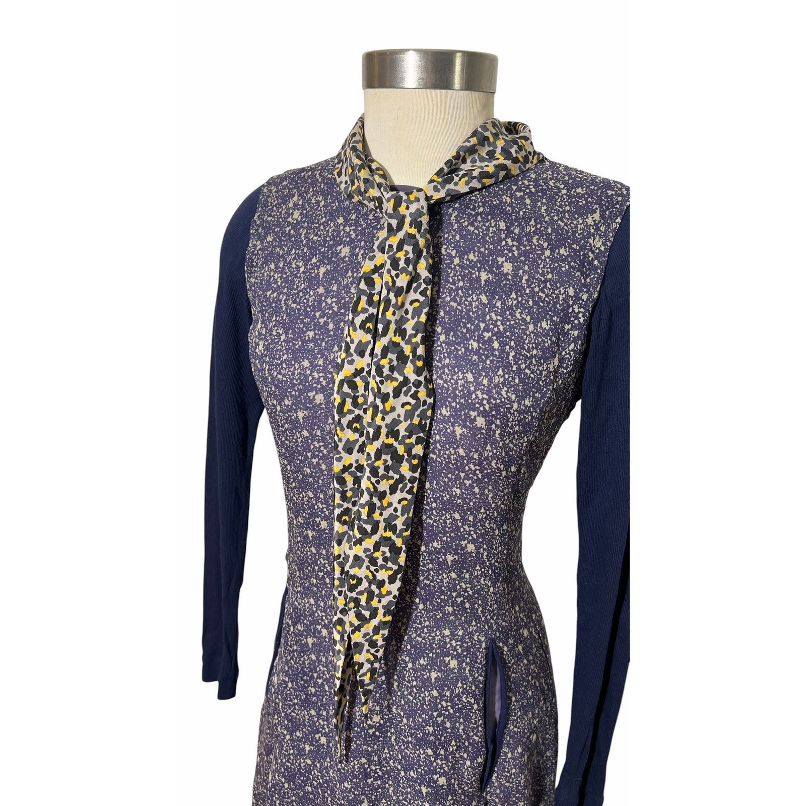 Z Spoke Zac Posen Mixed Media Animal Print Bow Tie Neck Dress S