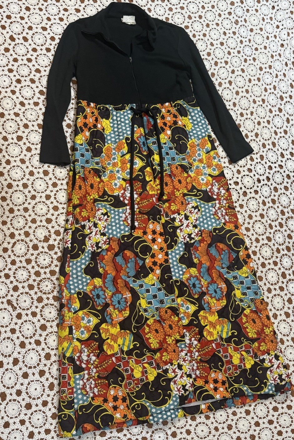 Vintage 60s 70s long sleeve hostess maxi dress Floral Go Go Hippie Boho As Is