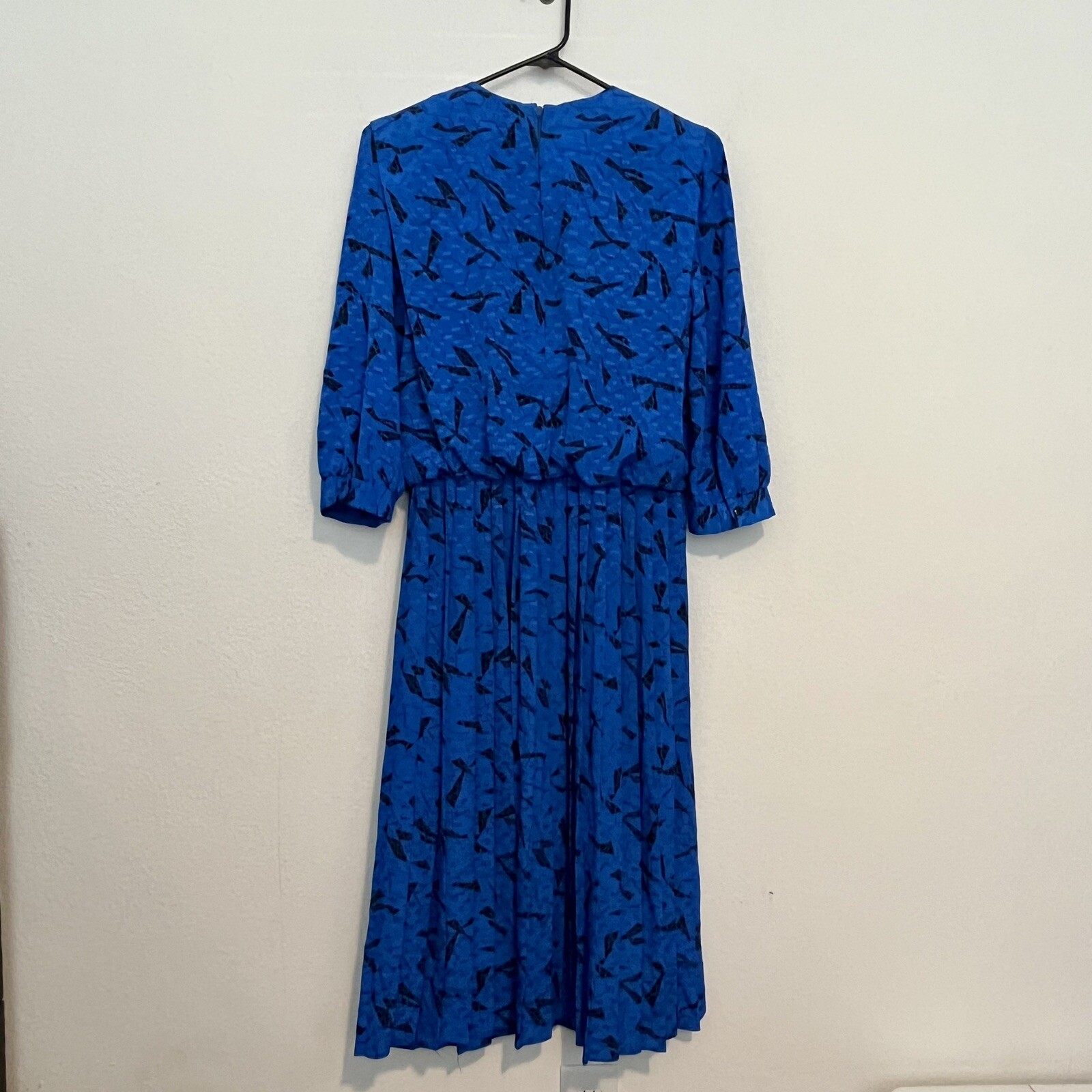 80s VLP Petites Blue Abstract Secretary Dress Elastic Waist Union Tag Vintage 14