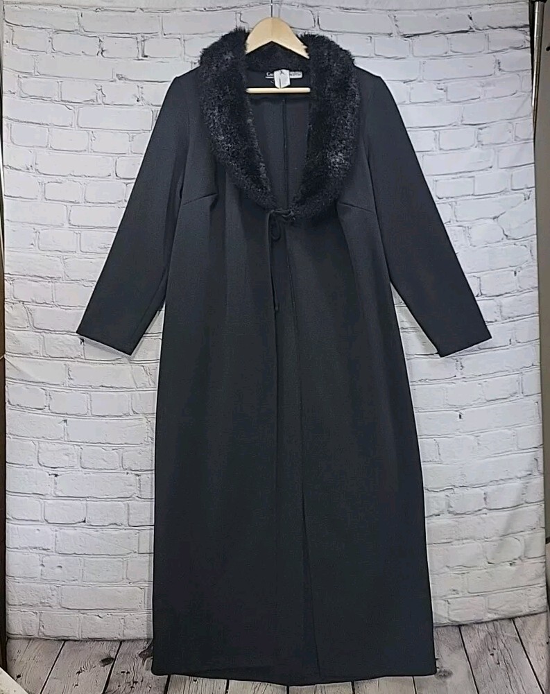 Vintage California Concepts Jacket Fur Collar Womens Black Sz L Large Long Wrap