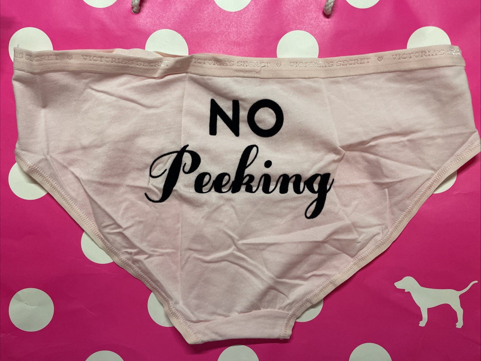 2014 Victoria Secret Vintage Cotton Logo Waist Hiphugger Panties M No Peeking