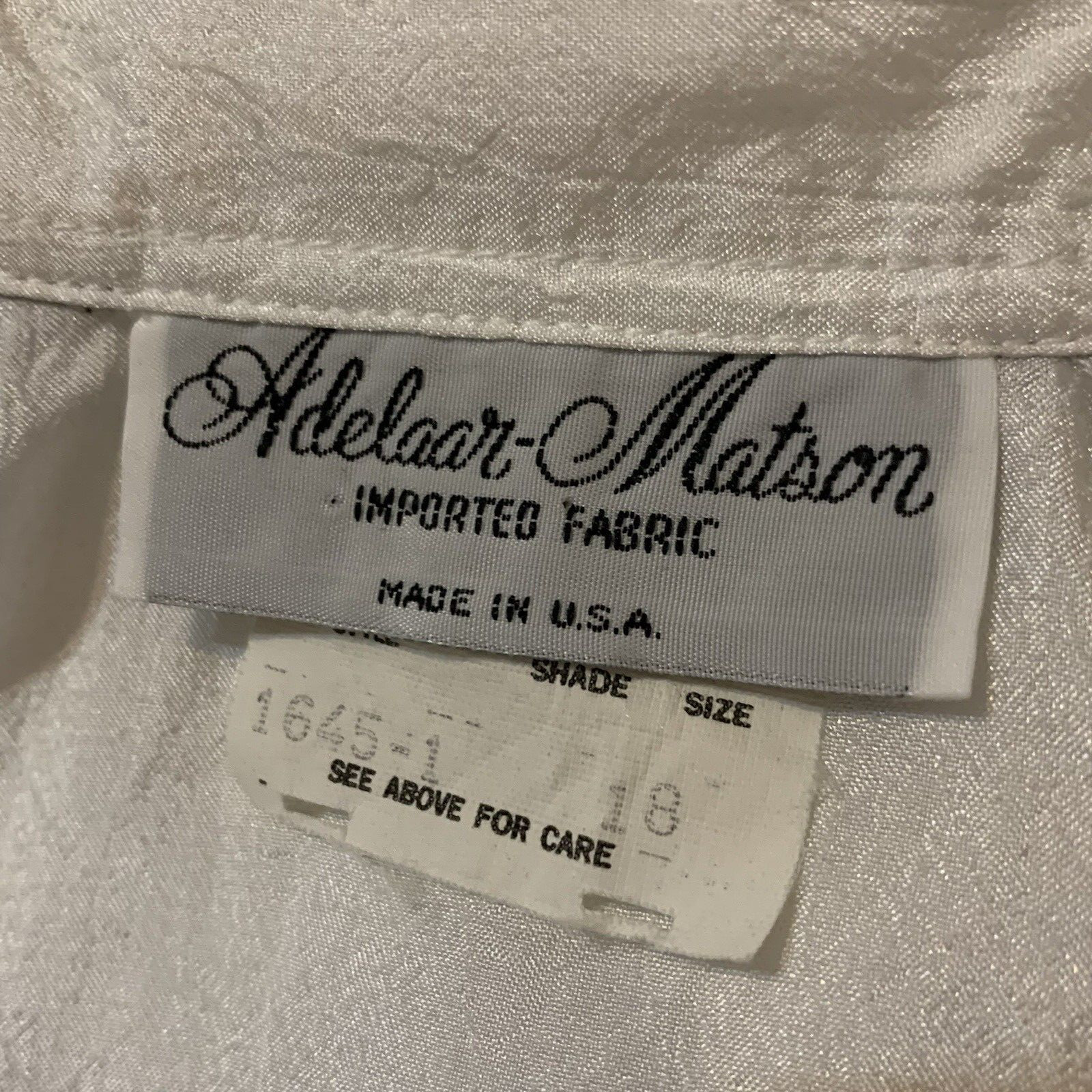 Adelaar-Matson. Sz 18. Long Sleeve. Flap Pockets. Hidden button placket. B101