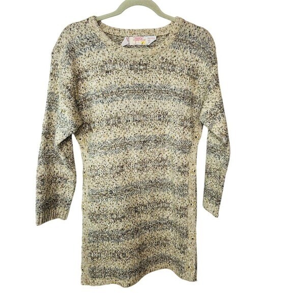 Vintage French Connection Wool Blend Side Button Tunic Sweater Beige Grey Medium