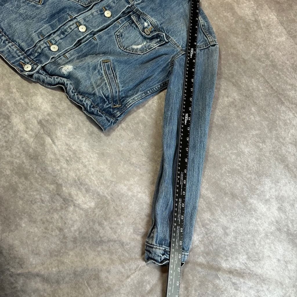 Old Navy Distressed Denim Jacket Womens Small Blue Cotton Jean Trucker Crop