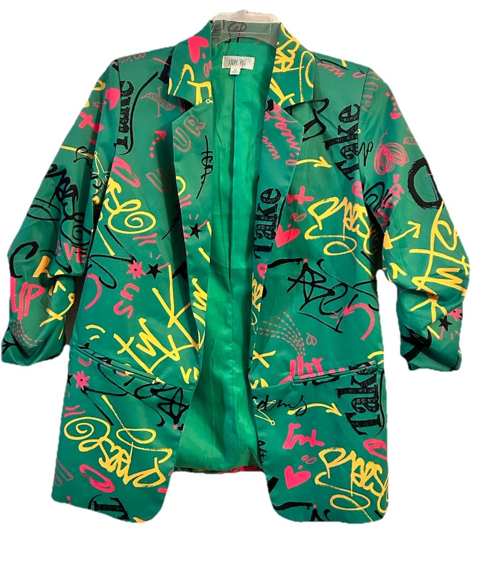 St. Patrick Green Jacket Multi Graffiti Artsy Blazer Steps NY Size M